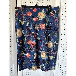 LuLaRoe Women's XL Pencil Skirt Pull On Stretch Blue / Orange Floral Print